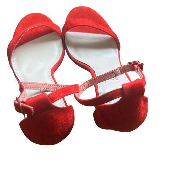 Lulus Red Suede Ankle Strap Block Heel Sandals Party Wedding Shoes‎ - Picture 4 of 9